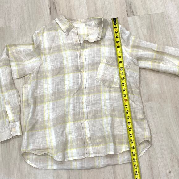 CP SHADES Top 100% Linen Button Front Women Medium Jay Shirt Roll Tab Soft Plaid - Picture 8 of 11